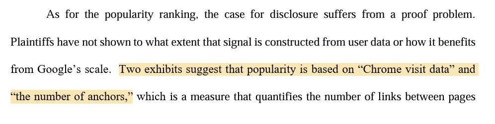Two exhibits suggest that popularity is based on chrome visits and anchors