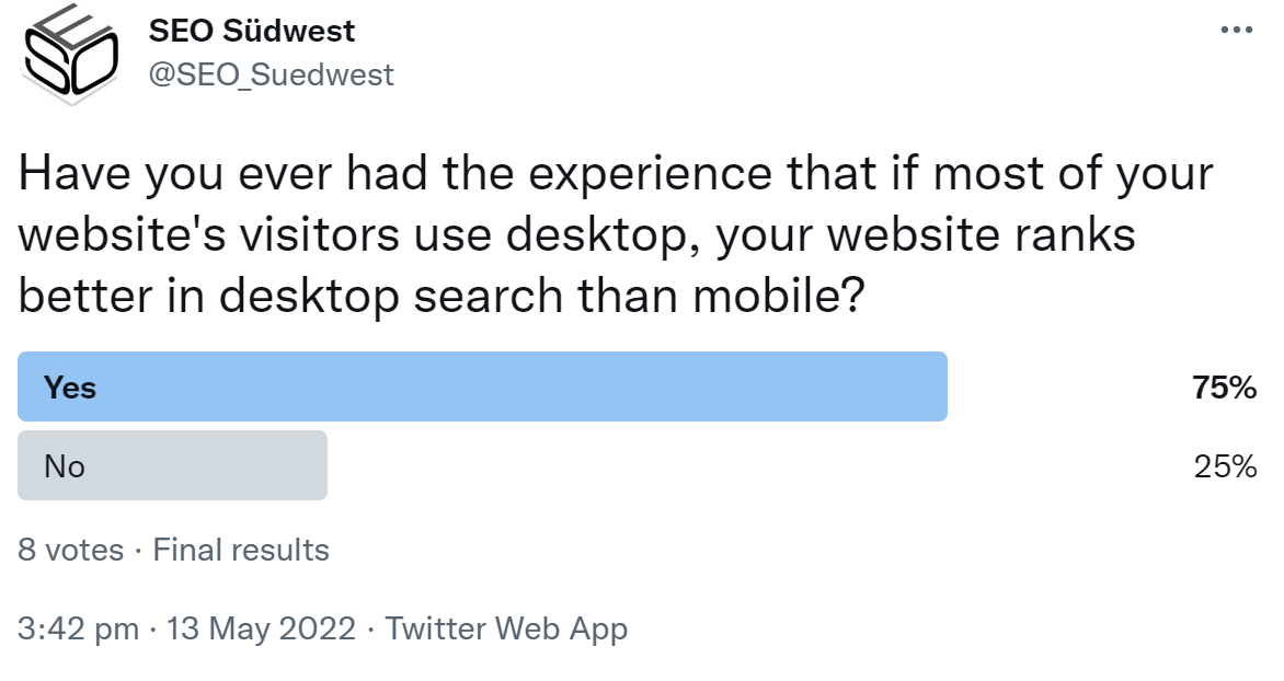 Umfrage: Bessere Rankings in der Desktop-Suche, weil es mehr Besucherinnen und Besucher auf dem Desktop gibt?