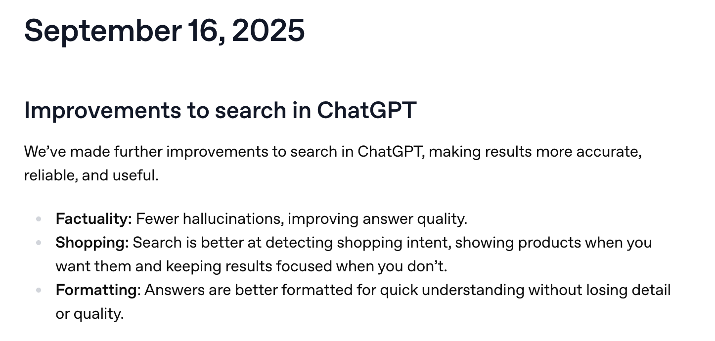 Update ChatGPT Search 16.09.2025