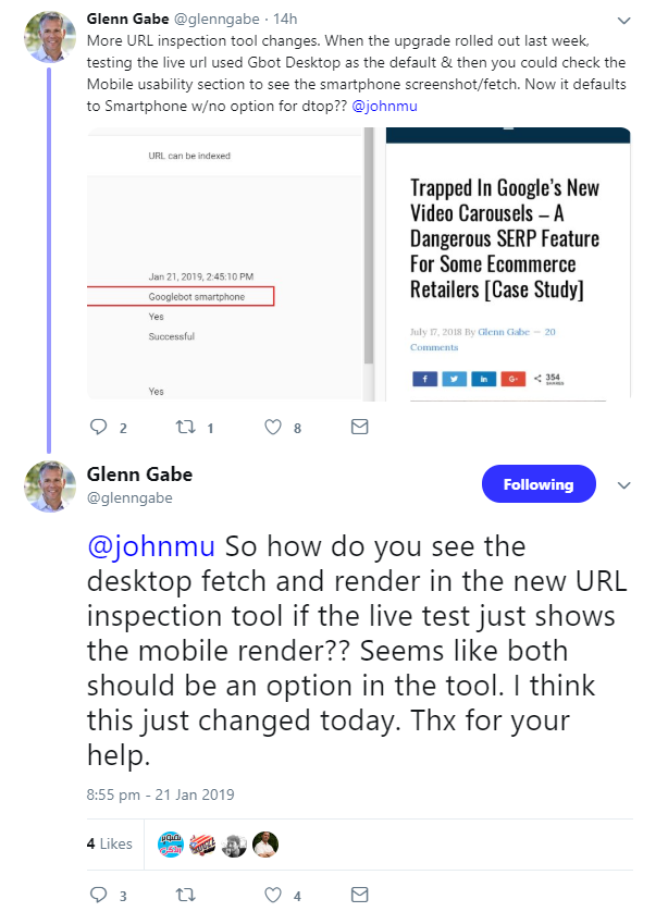 Glenn Gabe: URL Inspection Tool rendert jetzt mit Googlebot für Smartphones