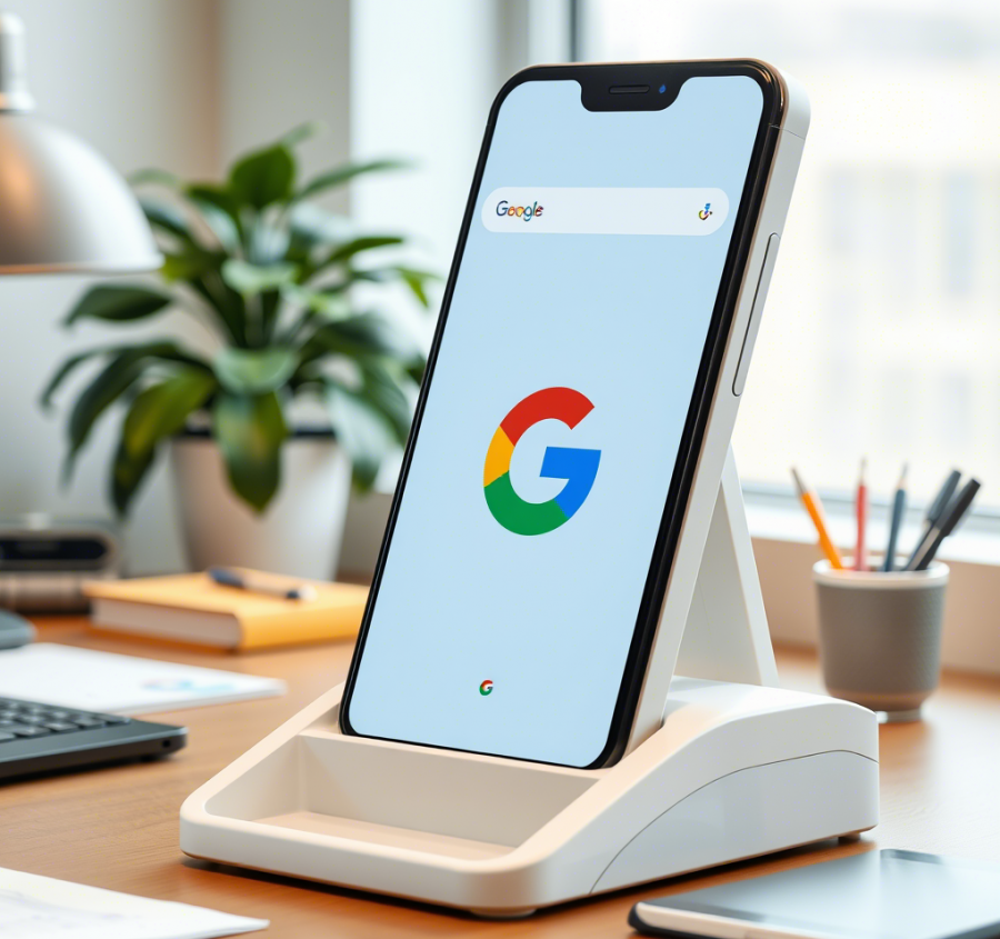 Google Telefon auf Schreibtisch